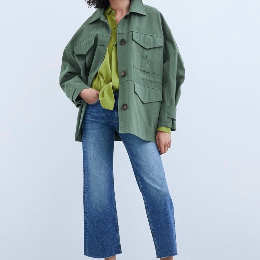 Zara Green Pleated Overshirt Size Medium